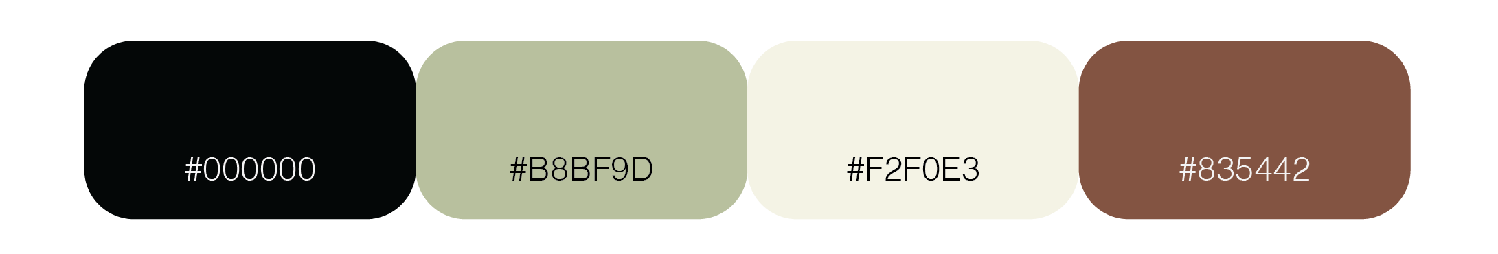 color palette - black, light green, off-white, brown