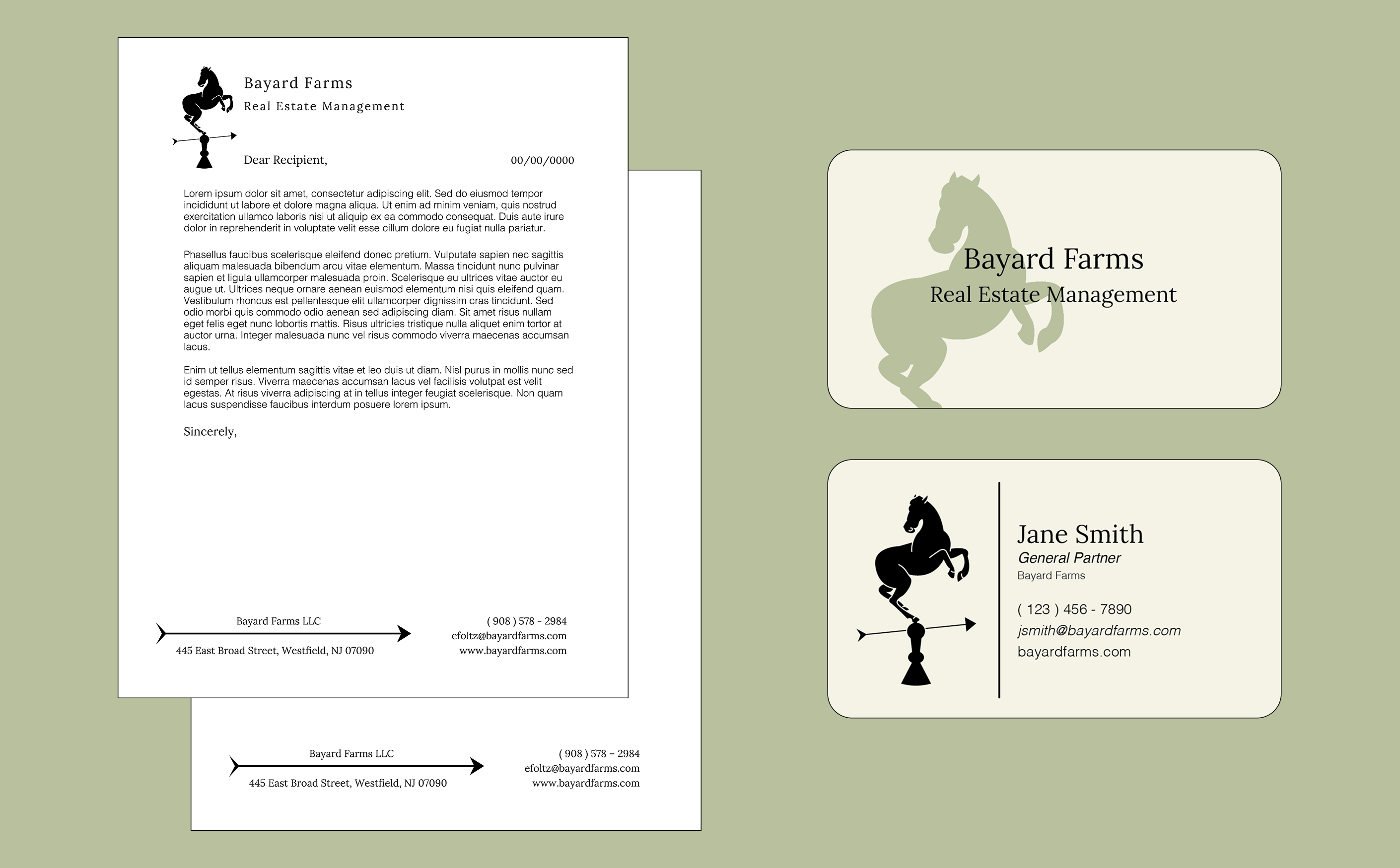 bayard farms letterhead and business cards