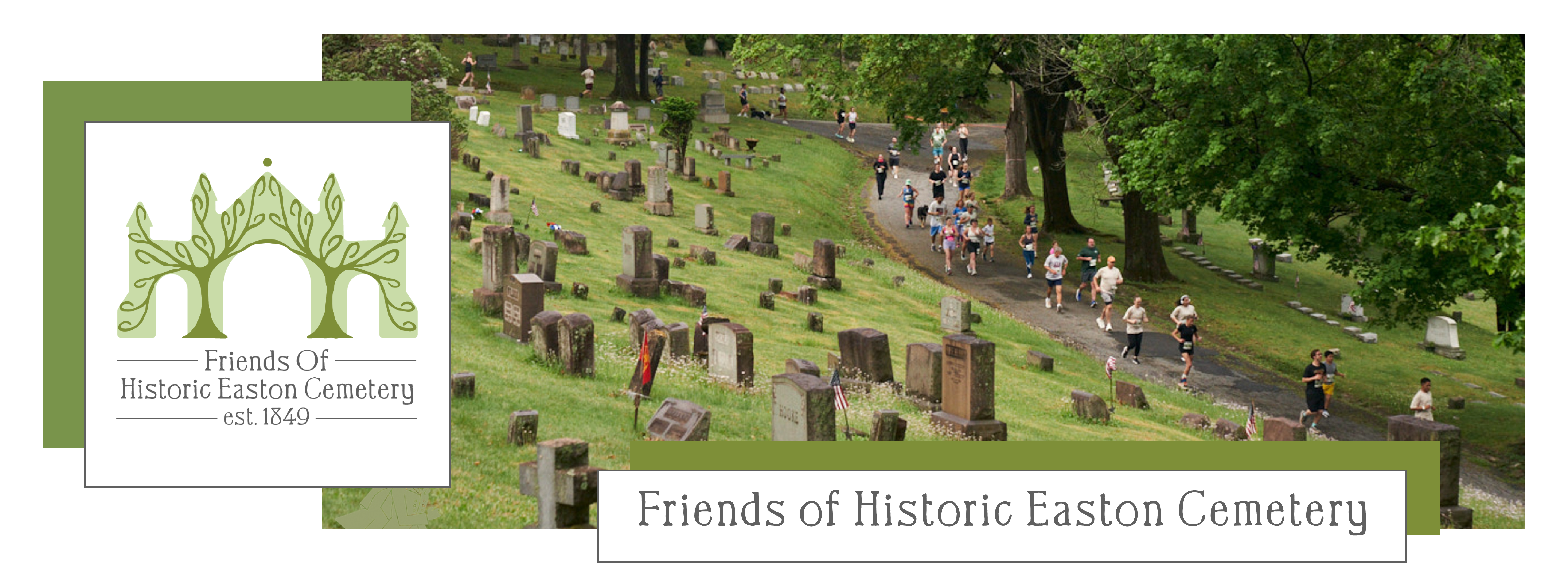 the friends of historic easton cemetery logo displayed on top of a photo of the cemetery