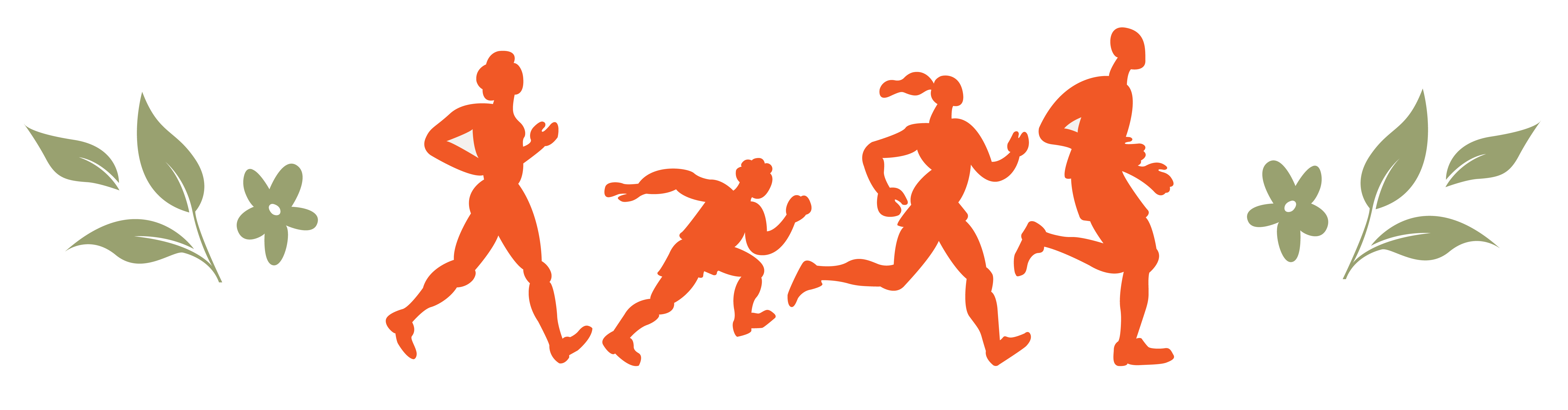additional visual elements - other runner silhouettes, flowers and leaves