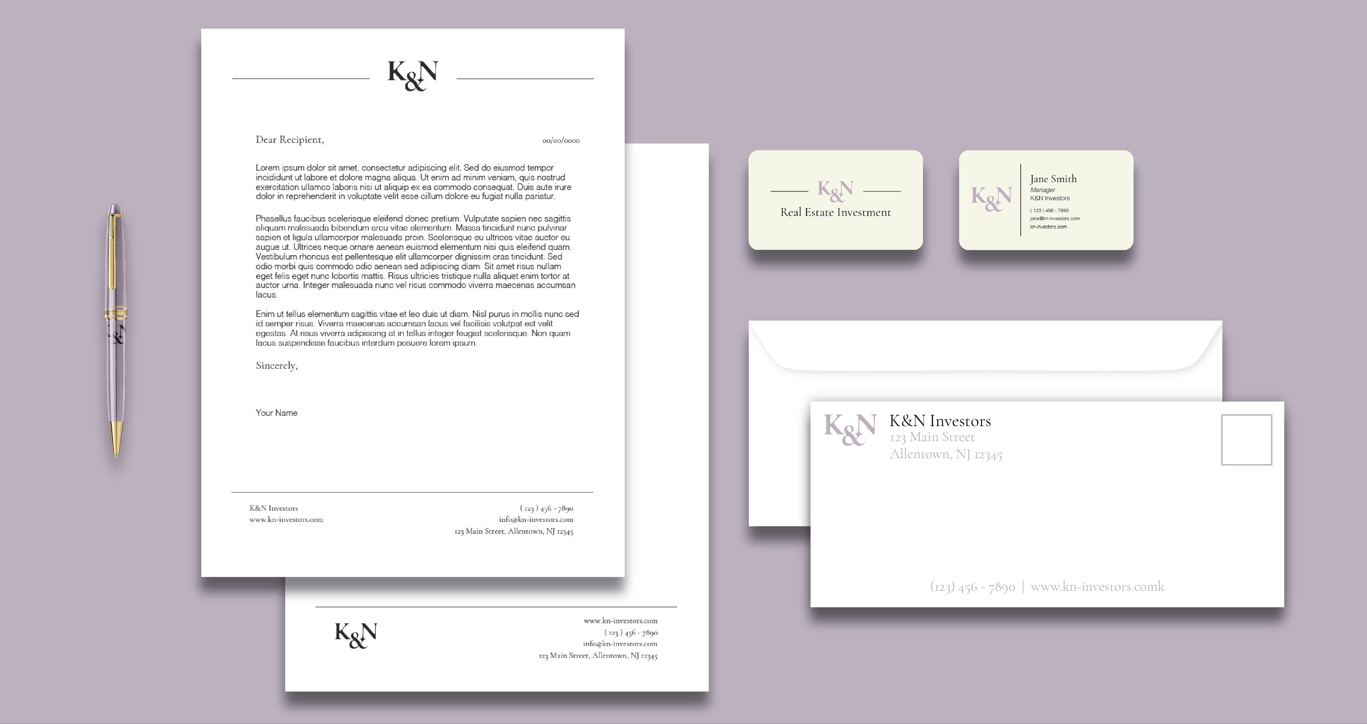 documents mockup with letterhead, envelope, business cards and pen