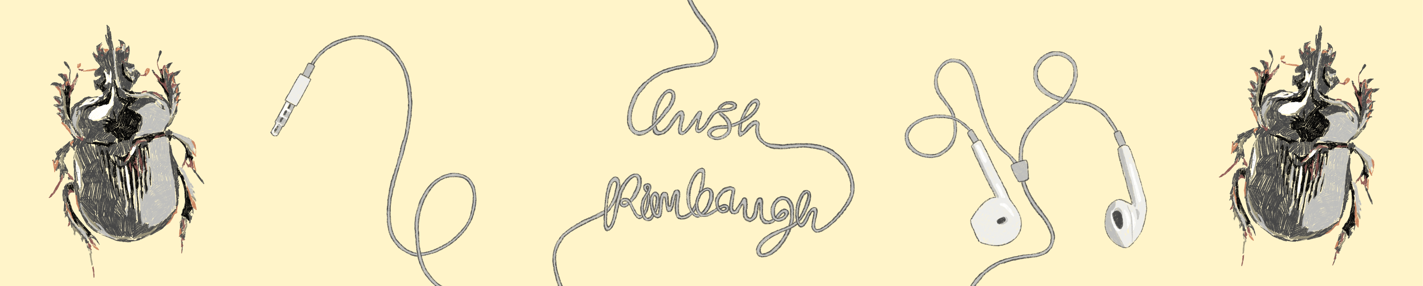 lush rimbaugh logo - dancing beetles and wired apple headphones spelling 'lush rimbaugh'