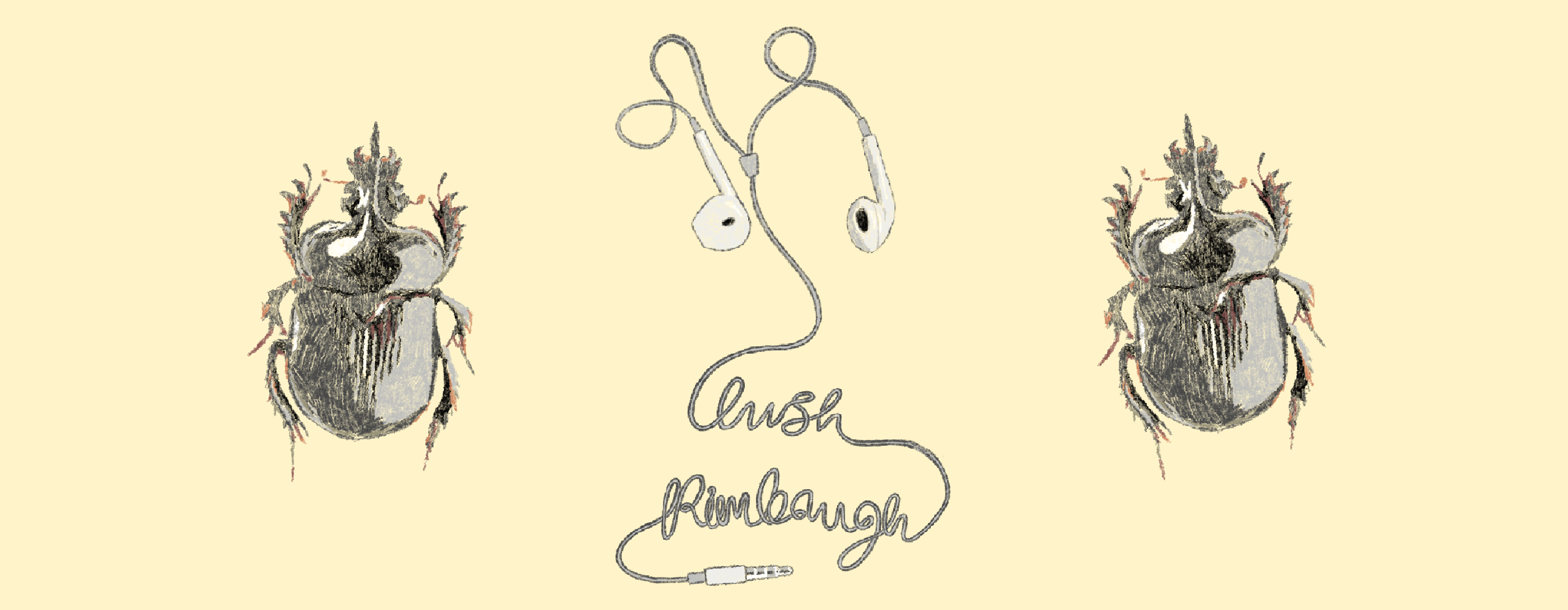 lush rimbaugh logo - dancing beetles and wired apple headphones spelling 'lush rimbaugh'