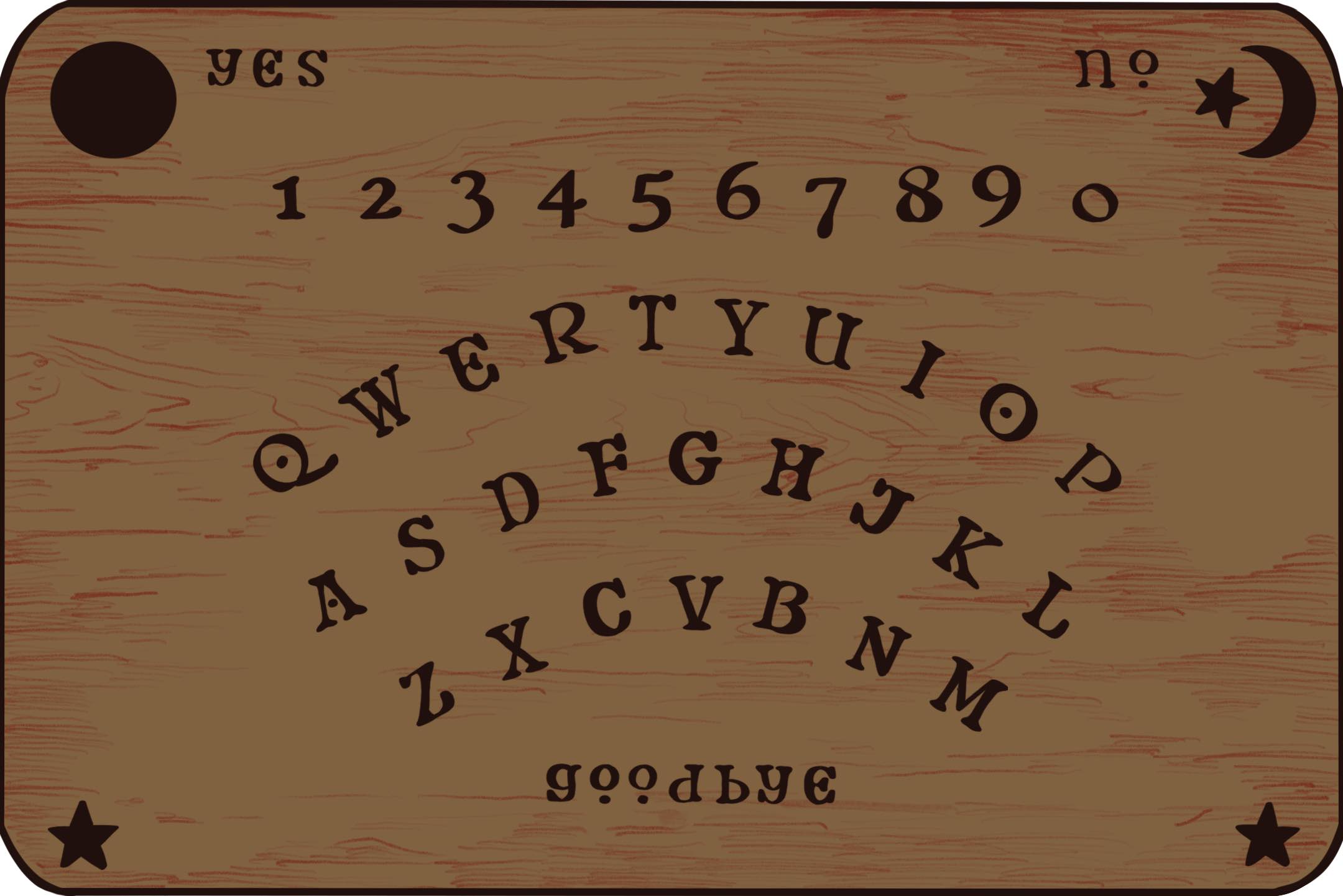 digital sketch of an ouija board with the letters in keyboard alighnment