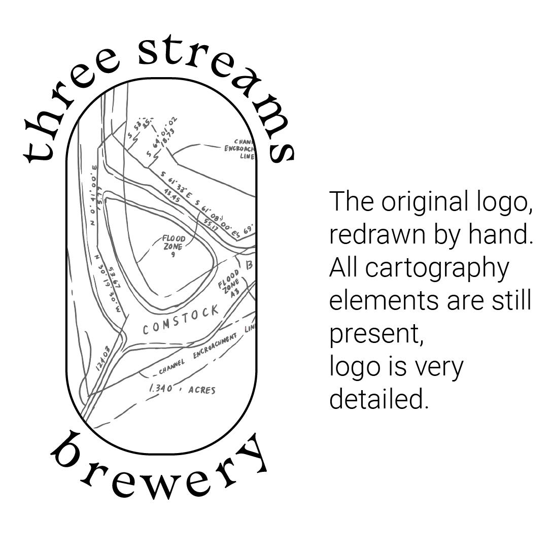 the original logo, redrawn by hand. All cartography elements are still present, logo is very detailed.