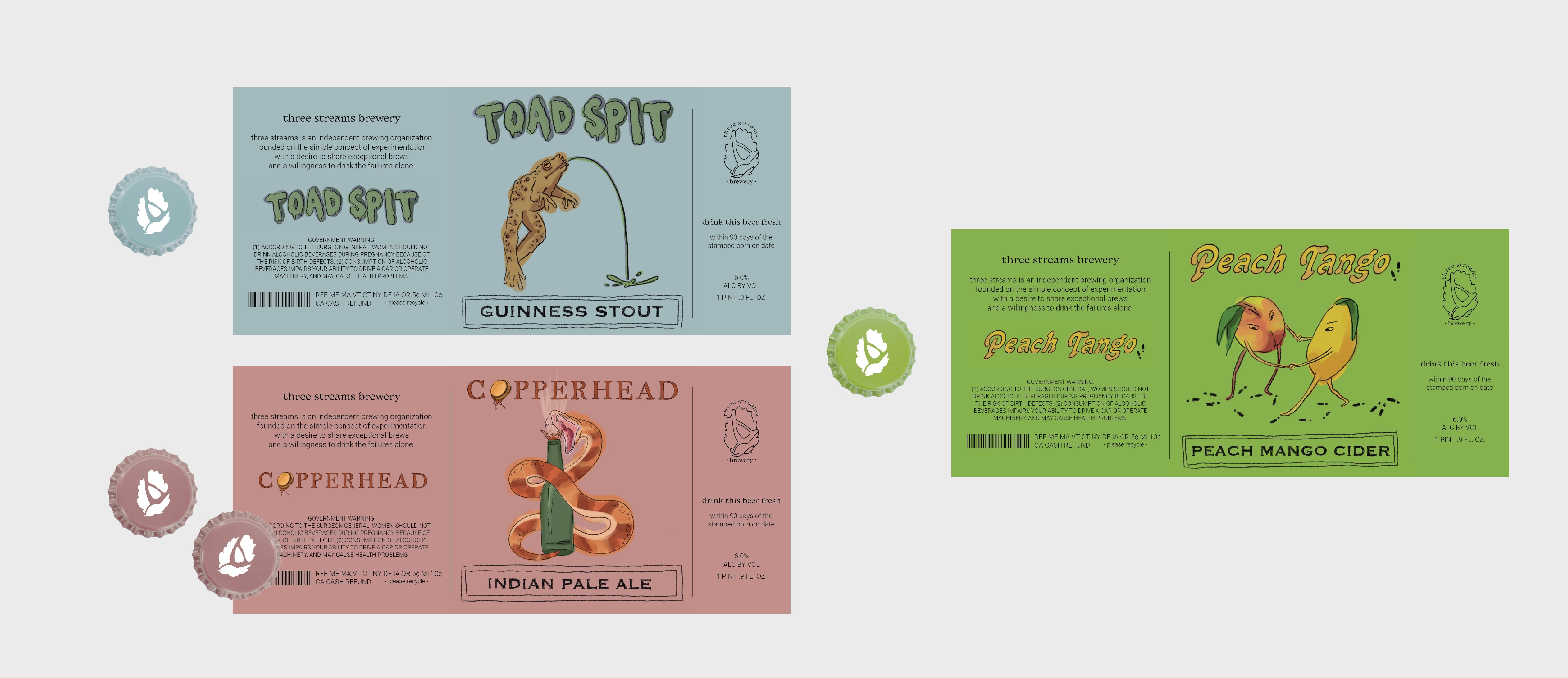 layout of labels with matching branded bottle caps