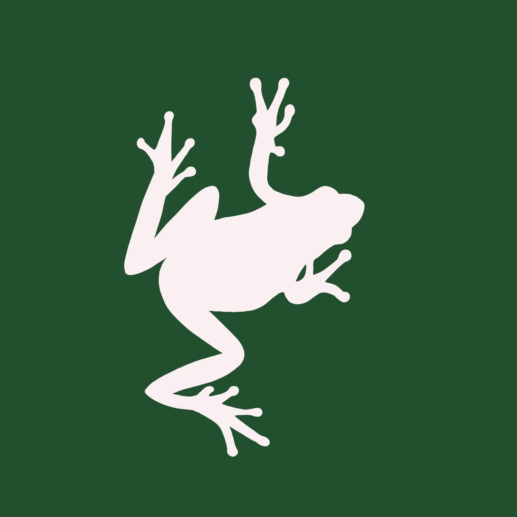 tree frogify logo - white tree frog silhouette on green background