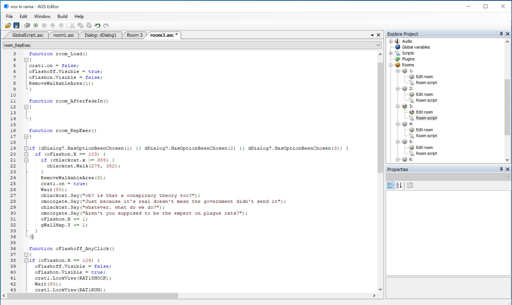 screenshot of coding for a room